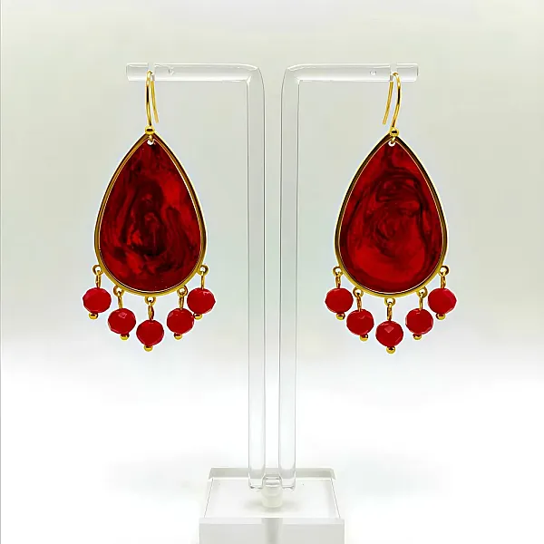 Σκουλαρίκια Σταγόνα από Υγρό Γυαλί Μπορντό